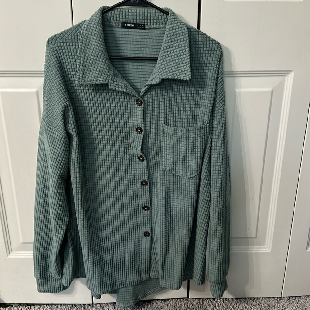 Green checkered button up